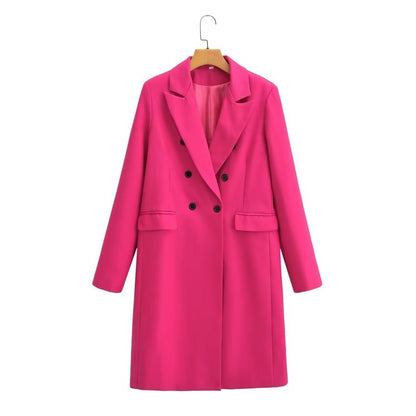 Women Clothing Autumn Winter Double Breasted Solid Color Collared Long Sleeve Overcoat Coat