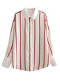 Women Clothing French Loose Lapels Striped Long Sleeve All Match Casual Shirt