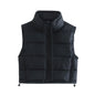 Autumn Winter Women Clothing Two Color Contrast Color Cotton Padded Jacket Vest Stand Collar Short Vest Top