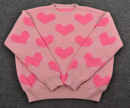 Winter Clothes Big Love Valentine Day Round Neck Sweater Pullover Peach Heart Sweater Women