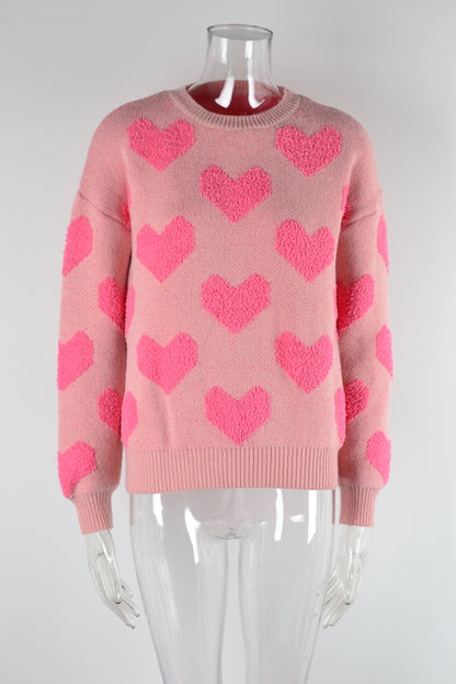 Winter Clothes Big Love Valentine Day Round Neck Sweater Pullover Peach Heart Sweater Women