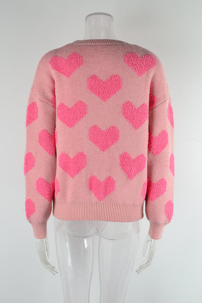 Winter Clothes Big Love Valentine Day Round Neck Sweater Pullover Peach Heart Sweater Women