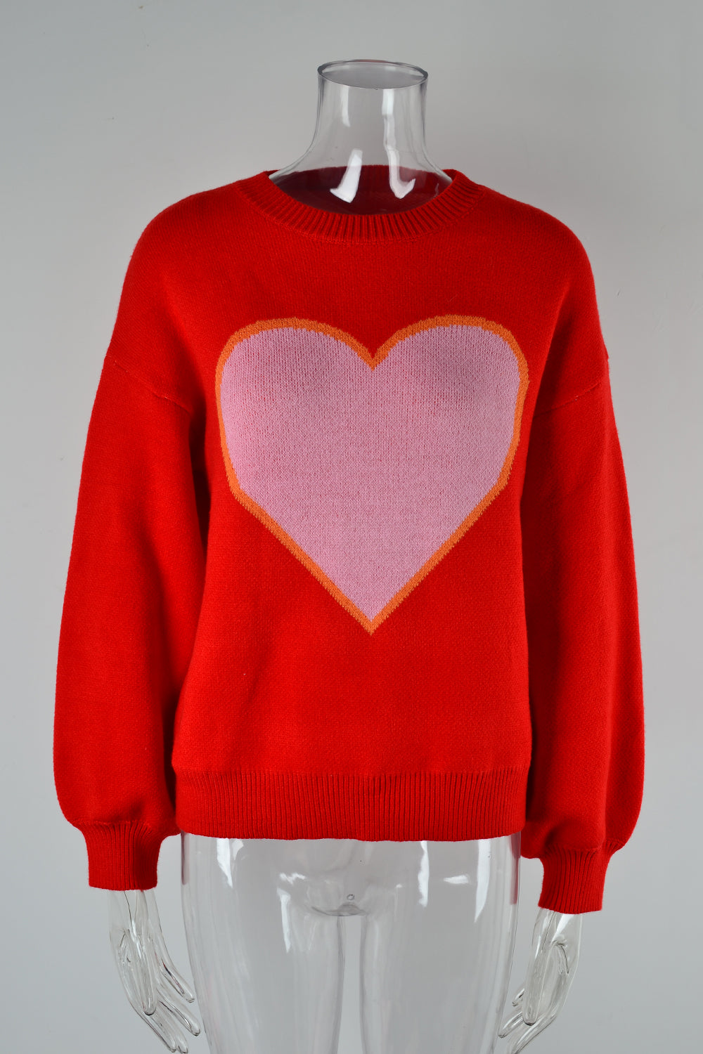 Winter Clothes Big Love Valentine Day Round Neck Sweater Pullover Peach Heart Sweater