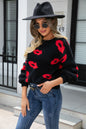 Autumn Winter Women Lips Valentine Day Sweater Round Neck Pullover Love Sweater