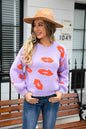 Autumn Winter Women Lips Valentine Day Sweater Round Neck Pullover Love Sweater