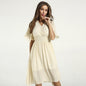 Summer Women Clothing Solid Color V Neck Waist Controlled Flying Sleeves Dress