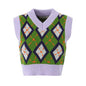 Women  Plaid Handmade Rope Knitted Wool Vest