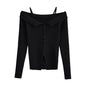 Autumn Sexy Faux Two Piece Long Sleeve Knitted T shirt Women