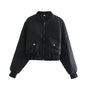 Autumn Winter Zipper Short Bomber Jacket Coat Women Color Handsome