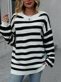 Autumn Winter Striped Sweater Women Knitted Crew Neck Pullover Sweater Women