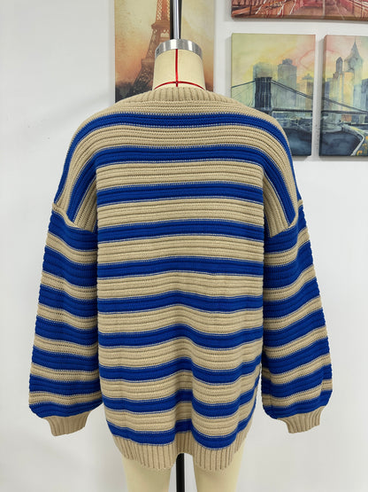 Autumn Winter Striped Sweater Women Knitted Crew Neck Pullover Sweater Women