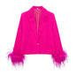 Autumn Women Feather Decoration Straight Blazer