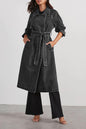 Autumn Winter Women Windbreaker Denim Cotton Solid Color Double Pocket Long Buckle Baggy Coat