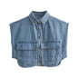 Women Double Pocket Decoration Denim Top Vest