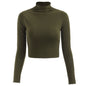 Autumn Winter Half-High Collar Solid Color Long-Sleeved Knitted T- Slim-Fit Women Cropped Top Sweater