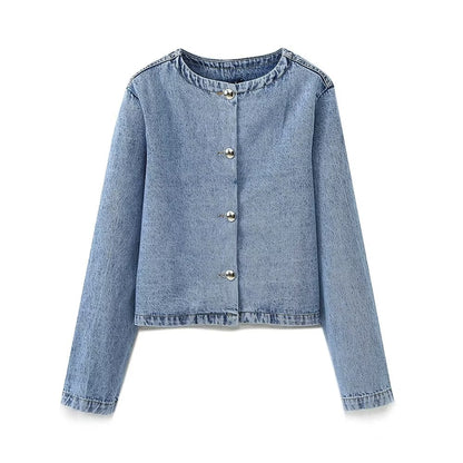 Women  Clothing French Decorated Row Button Denim Jacket Coat