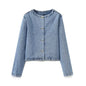 Women  Clothing French Decorated Row Button Denim Jacket Coat