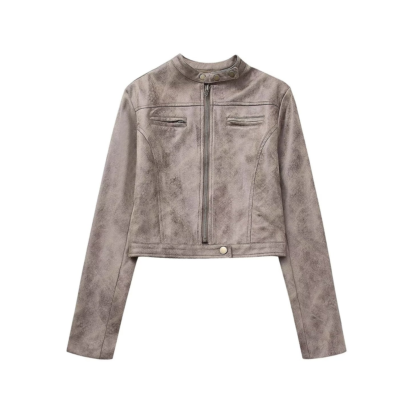 Women Clothing Autumn Suede Stand up Collar Jacket