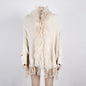 Autumn Winter Tassel Cape Shawl Fur Collar Cloak Solid Color Cardigan Sweater