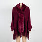 Autumn Winter Tassel Cape Shawl Fur Collar Cloak Solid Color Cardigan Sweater