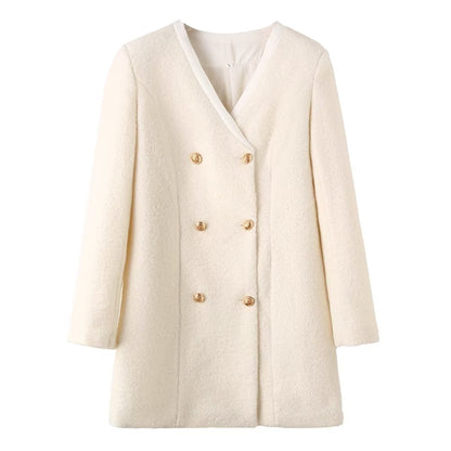 European Women Autumn Double Breasted Woolen Blazer