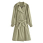 Women Clothing Loose Double Breasted Coat Elastic Cuff Trench Coat