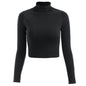 Autumn Winter Half-High Collar Solid Color Long-Sleeved Knitted T-  Slim-Fit Women Cropped Top Sweater