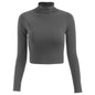Autumn Winter Half-High Collar Solid Color Long-Sleeved Knitted T-  Slim-Fit Women Cropped Top Sweater