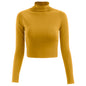 Autumn Winter Half-High Collar Solid Color Long-Sleeved Knitted T-  Slim-Fit Women Cropped Top Sweater