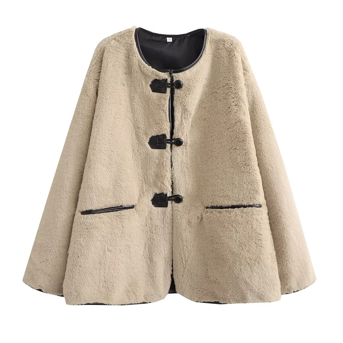 Winter Women Clothing round Neck Long Sleeve Decoration Faux Fur Overcoat Coat