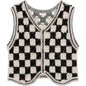 Autumn Fashionable Cardigan Chessboard Plaid V neck Knitted Thin Vest Vest Coat Women