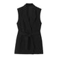 Summer Women Clothing Tuxedo Collar  Belt Vest High Waist Casual