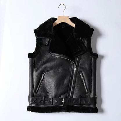 Autumn Winter Women Clothing Casual Loose Faux Shearling Jacket Warm Sleeveless Vest Waistcoat Women Coat