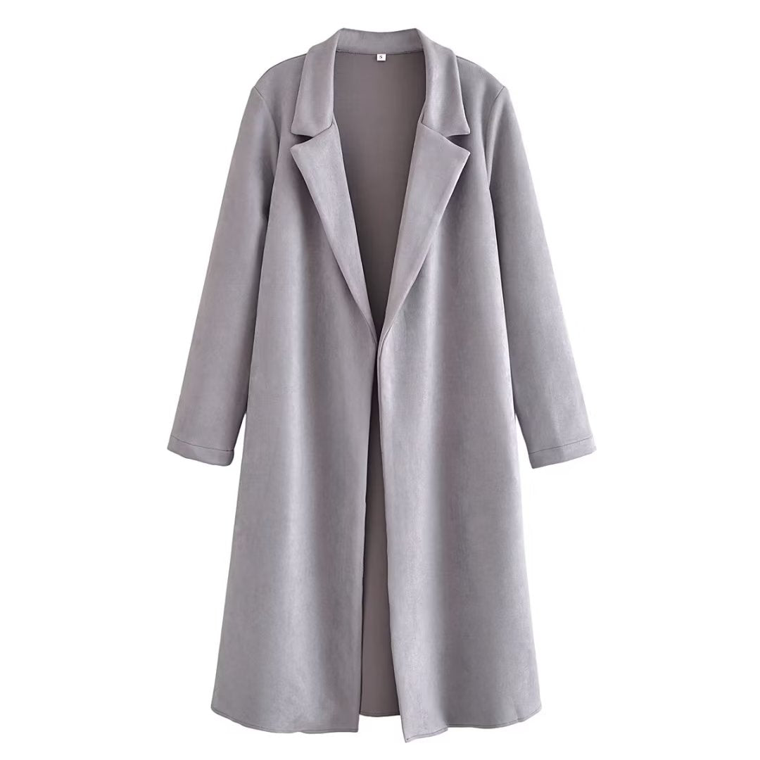 Women Clothing French Khaki Fleece Loose Lapels Cardigan Coat