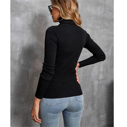 Knitted Base Sweater Autumn Winter High Elastic Core Spun Yarn Slim Fit All Match High Collared Sweaters Women Clothing Top