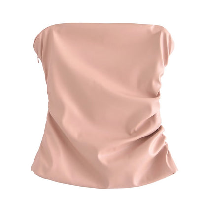 Women Clothing Autumn Winter Sexy Faux Leather Tube Top