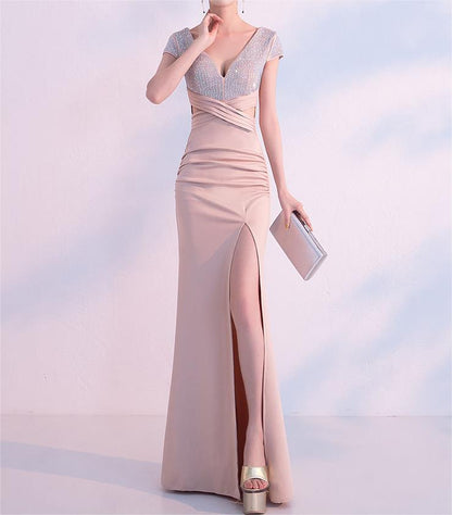 Cocktail Evening Dress Women Dignified Generous Long Slim Fit Fishtail Elegant Lady Host Dress