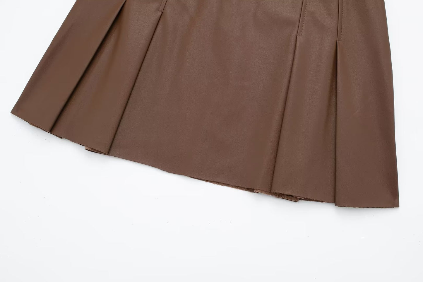 Metallic Coated Fabric Autumn Women Clothing Faux Leather Wide Pleated Mini Skirt