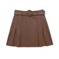 Metallic Coated Fabric Autumn Women Clothing Faux Leather Wide Pleated Mini Skirt