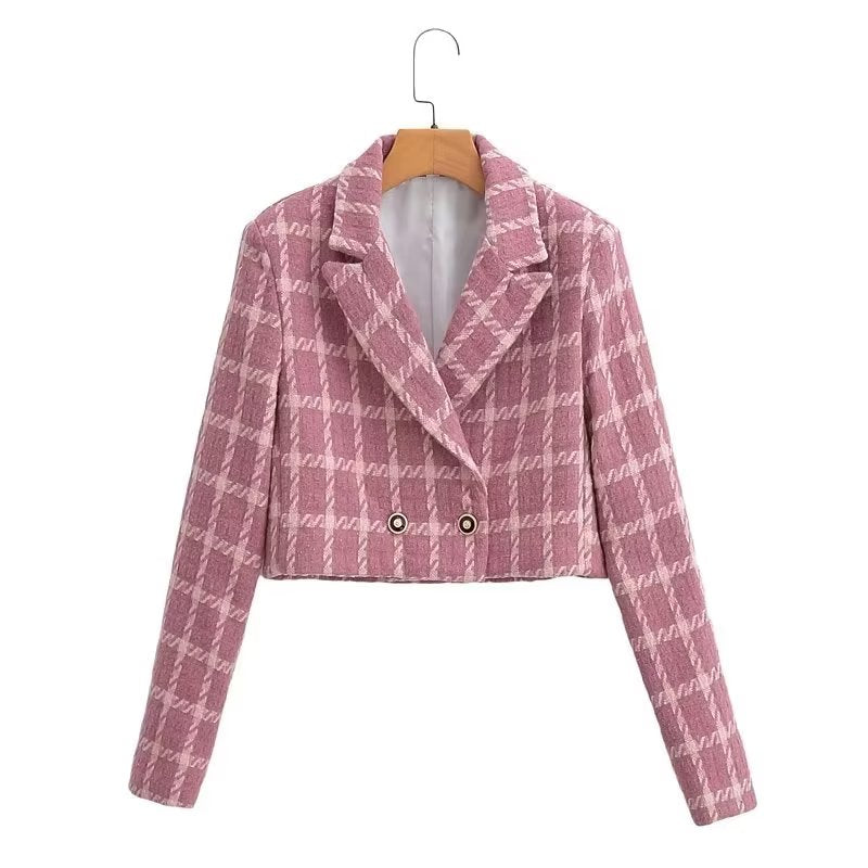 Autumn Women Clothing Classic Double Breasted Plaid Coat