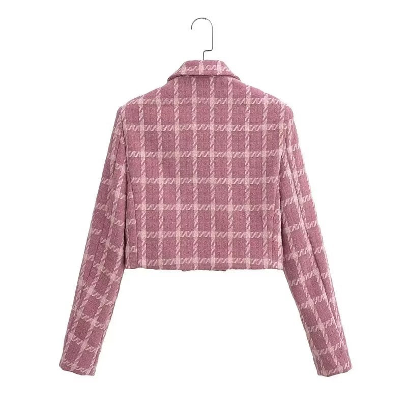 Autumn Women Clothing Classic Double Breasted Plaid Coat