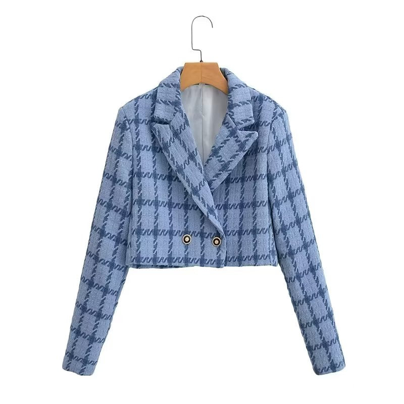 Autumn Women Clothing Classic Double Breasted Plaid Coat