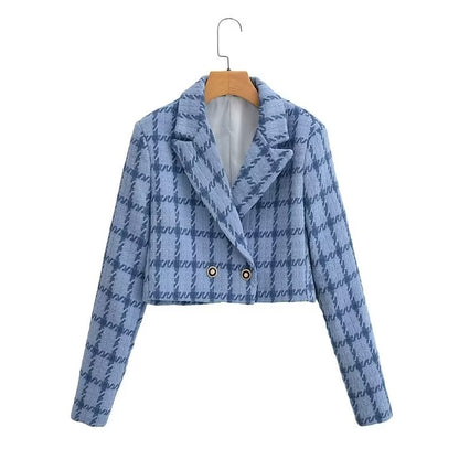 Autumn Women Clothing Classic Double Breasted Plaid Coat