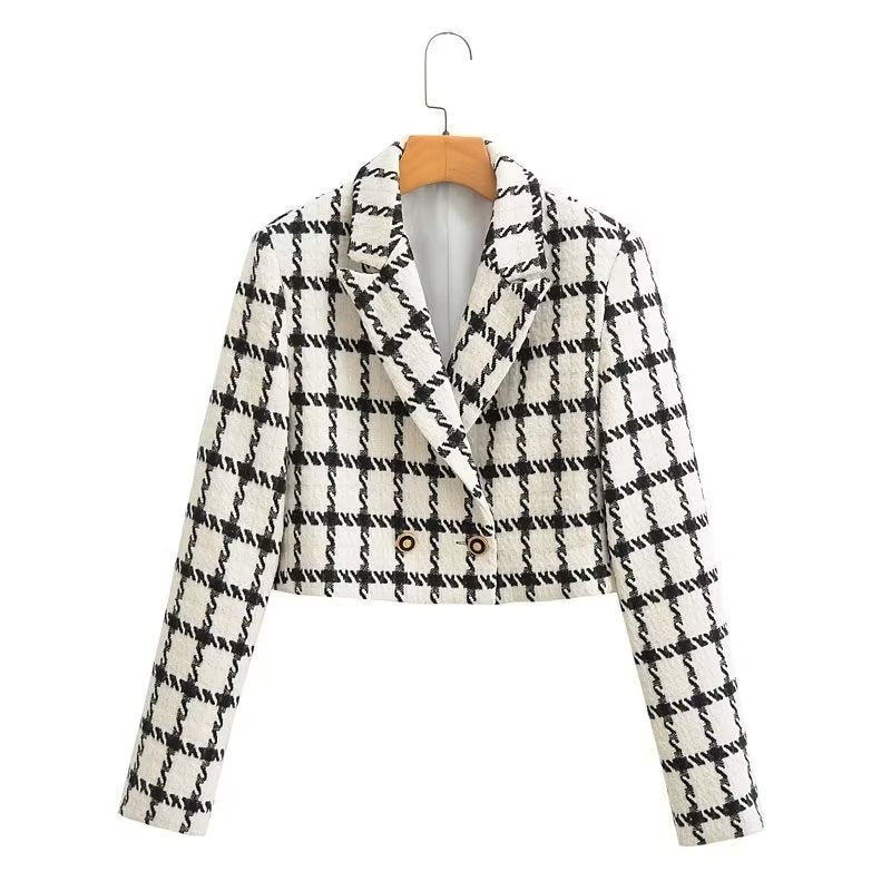 Autumn Women Clothing Classic Double Breasted Plaid Coat