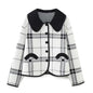 Early Autumn Multi-Romantic Factor Plaid Classic Black White Plaid Peter Pan Collar Knitted Short Coat