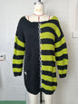 Halloween Punk Ripped Long Sweater Women's Loose Striped Contrast Color Pullover Sweater