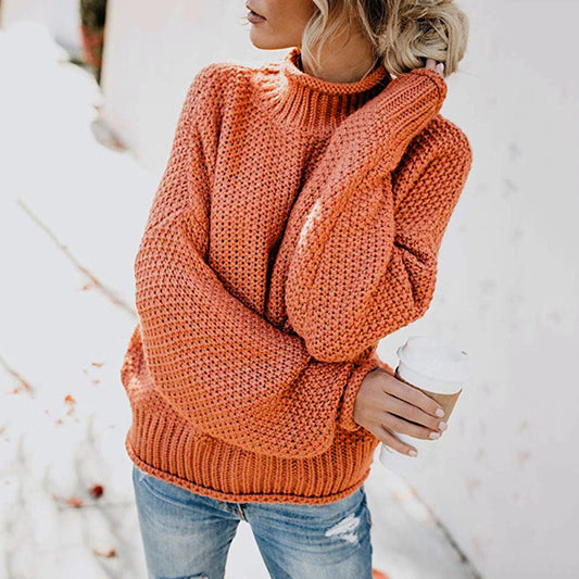 Autumn Winter Knitwear Women Clothing Thick Thread Turtleneck Pullover Women