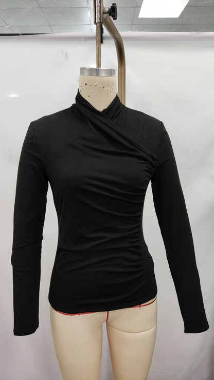 Women Autumn Winter Half Turtleneck Slim Fit Long Sleeve Bottoming Shirt