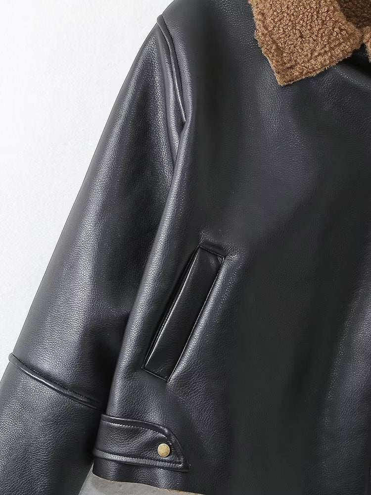 Women Clothing French Velvet Lining Motorcycle Jacket Coat