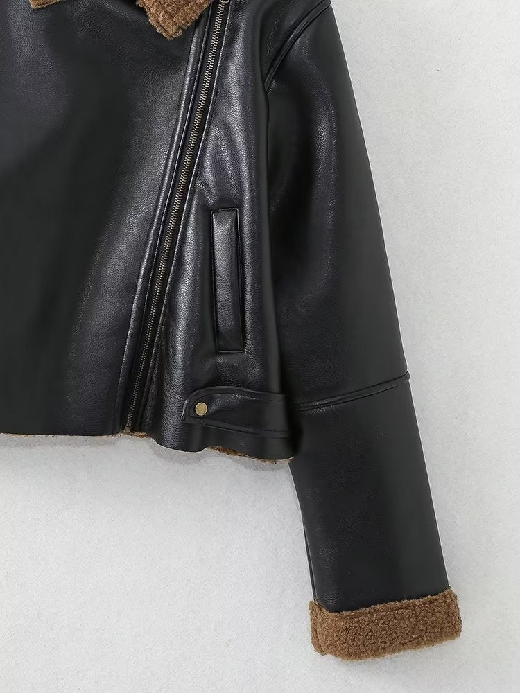 Women Clothing French Velvet Lining Motorcycle Jacket Coat